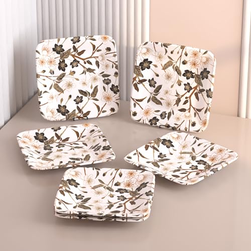 Castleite Bliss Melamine Quarter Plates Set Of 6-Size 7', Non Breakable, Square Designer Plate For Serving Snacks, Breakfast, LunchOrDinner At Home, Kitchen,OrCafé, Stainless (Wavy Daze), Multicolor - Image 1