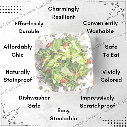 Castleite Bliss Melamine Quarter Plates Set Of 6-Size 7', Non Breakable, Square Designer Plate For Serving Snacks, Breakfast, LunchOrDinner At Home, Kitchen,OrCafé, Stainless (Wavy Daze), Multicolor - Image 3