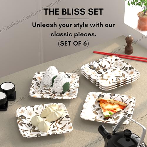 Castleite Bliss Melamine Quarter Plates Set Of 6-Size 7', Non Breakable, Square Designer Plate For Serving Snacks, Breakfast, LunchOrDinner At Home, Kitchen,OrCafé, Stainless (Wavy Daze), Multicolor - Image 2