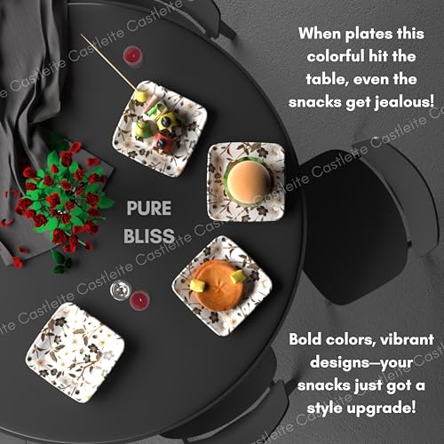 Castleite Bliss Melamine Quarter Plates Set Of 6-Size 7', Non Breakable, Square Designer Plate For Serving Snacks, Breakfast, LunchOrDinner At Home, Kitchen,OrCafé, Stainless (Wavy Daze), Multicolor - Image 5