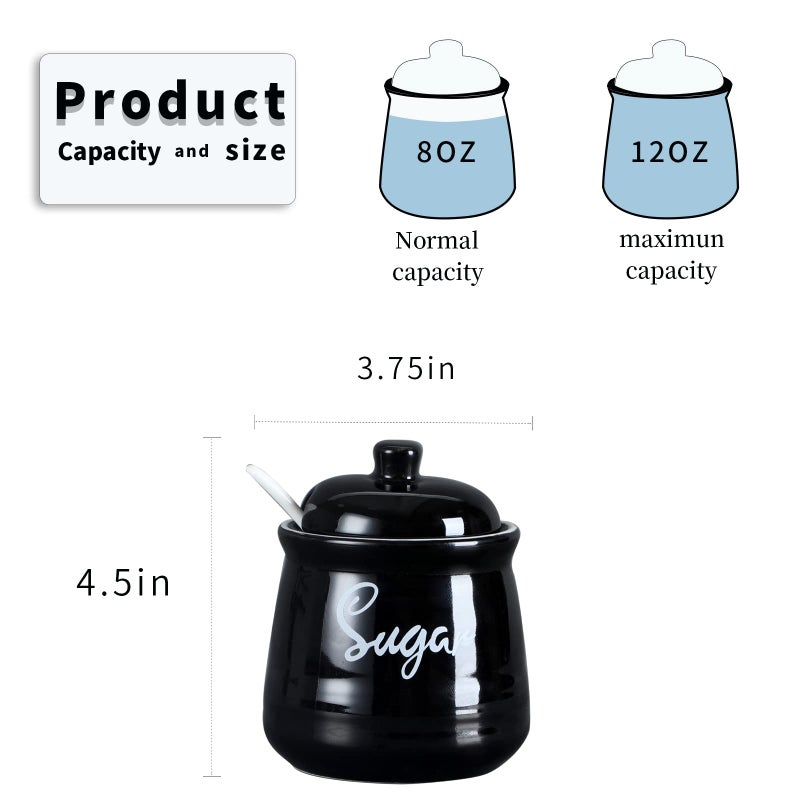 HAOTOP Farmhouse Porcelain Sugar Bowl with Lid and Spoon 12oz,Easy to Clean (Black) - Image 5
