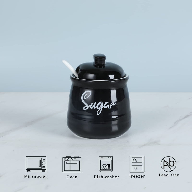 HAOTOP Farmhouse Porcelain Sugar Bowl with Lid and Spoon 12oz,Easy to Clean (Black) - Image 3