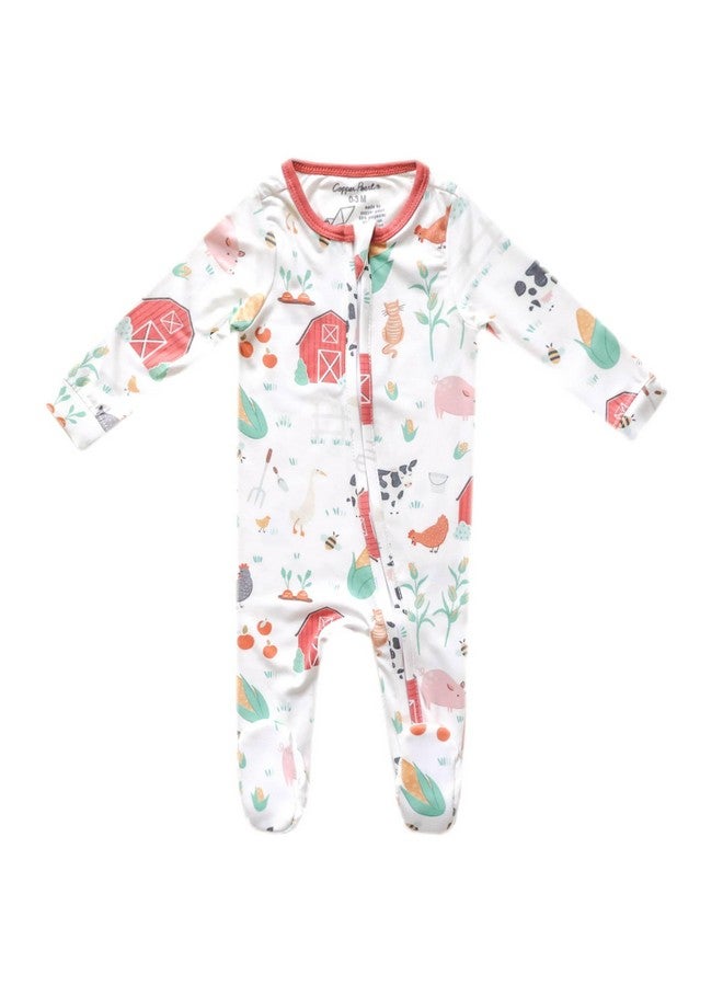 Copper Pearl Zip-Up Footie Baby Pajamas: Ultra-Soft Boys & Girls Pajamas, Premium Knit Fabric in Stylish Prints, Tag-Free with Two-Way Zipper, Newborn to 24 Months, Farmstead - Image 1