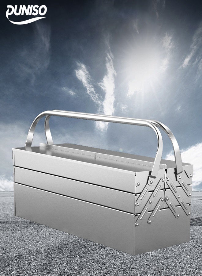 DUNISO Metal Tool Box, Portable Folding Stainless Steel Storage Box, 3-Layer and 5-Layer Tray, Multi-Function, Heavy Duty Anti-Rust and Scratch Coating, Durable Double Handles with Locking Holes, Large Capacity Cantilever, Suitable for Home, Workshop, Garage Repair and Maintenance  - Image 1