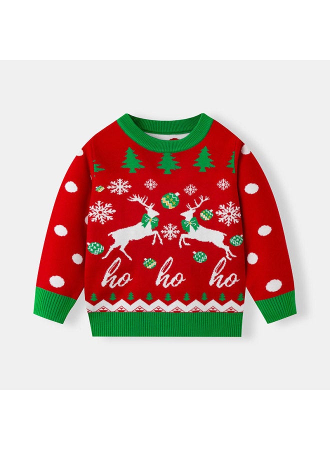New European And American Autumn Winter Kids Christmas Cartoon Reindeer Sweater Boys Girls Base Layer Pullover Knitwear