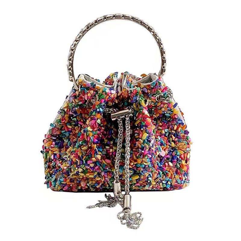 Women'S Glitter Seaside Shell Special Material Rhinestone Shopping Tassel Bucket Bag Clutch - Image 4