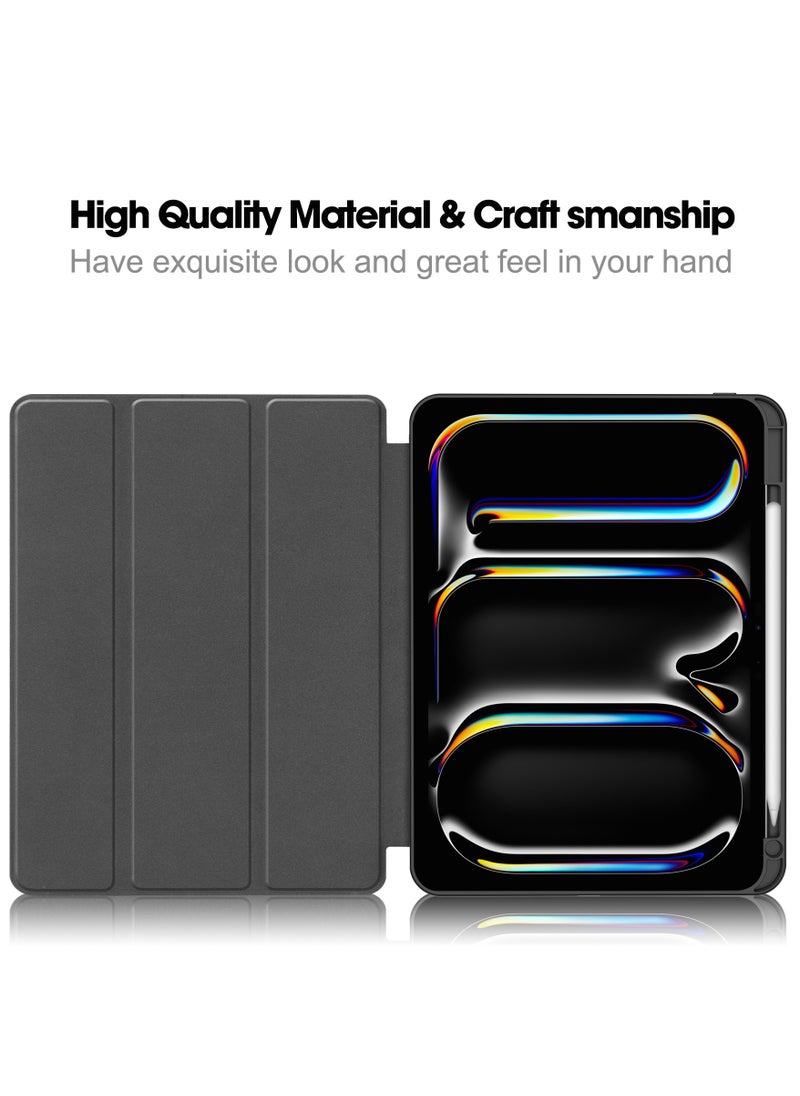 Digipace - Ipad Pro 11 Inch Case with Pencil Holder, M4 Chip, 5th Generation 2024, Smart Cover with Protective Trifold Stand & Soft Tpu Back, Support Pencil Charging, Black - Image 1