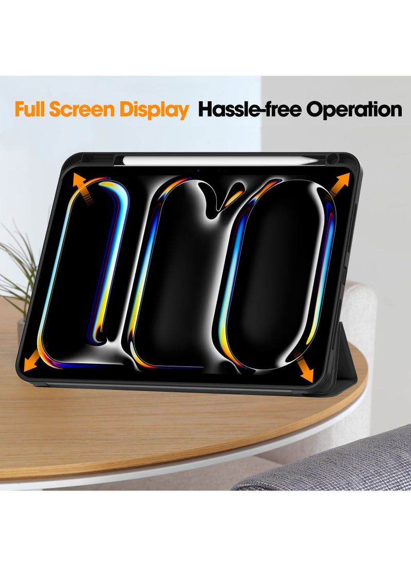 Digipace - Ipad Pro 11 Inch Case with Pencil Holder, M4 Chip, 5th Generation 2024, Smart Cover with Protective Trifold Stand & Soft Tpu Back, Support Pencil Charging, Black - Image 1