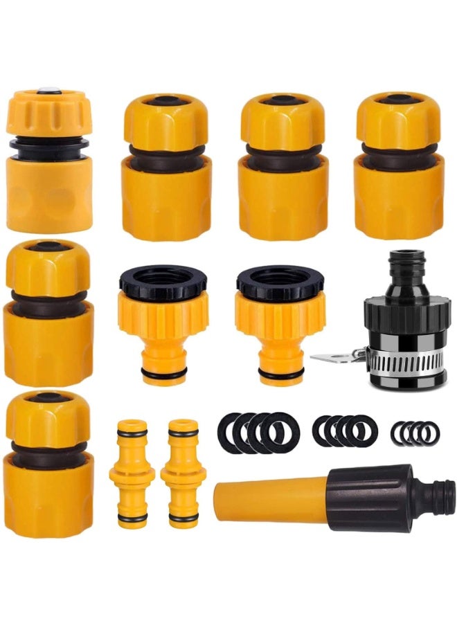 RTYY Garden Hose Fitting Set, 1 Nozzle, 5 End Quick Connector,Hose Waterstop Connector,2 Double Male Snap Connector,2 Hose Tap Connector 1/2 Inch and 3/4 Inch Size 2-in-1 - Image 1