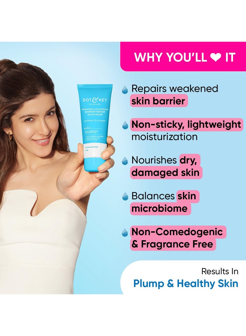 Dot & Key Ceramides Moisturizer with Hyaluronic for Intense Moisturizing and Skin Strengthening With Probiotic and Rice Water Barrier Repair Cream For Dry Skin Normal Skin and Sensitive Skin 100g - Image 2