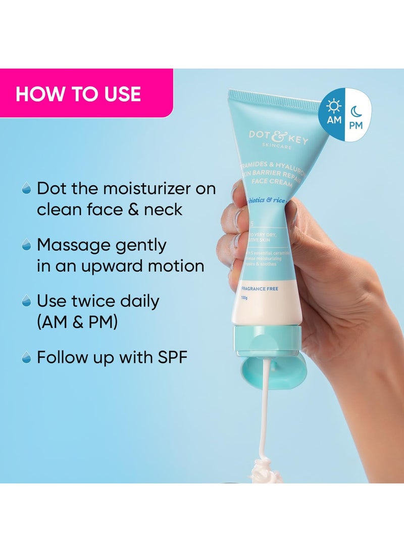 Dot & Key Ceramides Moisturizer with Hyaluronic for Intense Moisturizing and Skin Strengthening With Probiotic and Rice Water Barrier Repair Cream For Dry Skin Normal Skin and Sensitive Skin 100g - Image 4