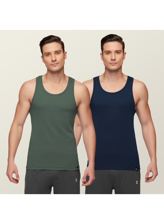 XYXX Men's Nova 100% Combed Cotton Ribbed Regular Fit Solid Round Neck Vest Undershirt, Pack of 2 - Image 1