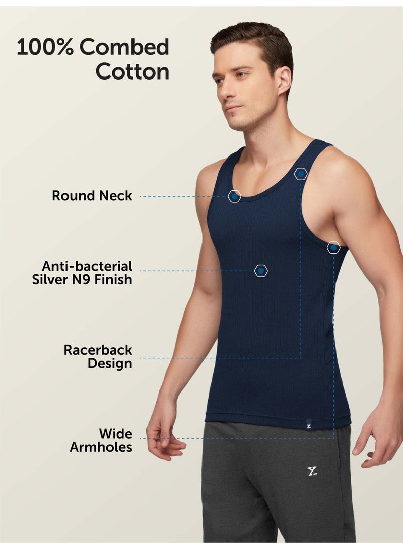 XYXX Men's Nova 100% Combed Cotton Ribbed Regular Fit Solid Round Neck Vest Undershirt, Pack of 2 - Image 5