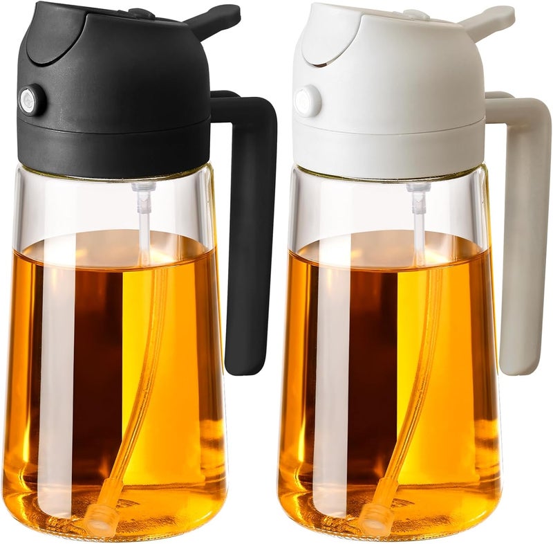 SWEET VIEW 2PCS Oil Sprayer for Cooking, 16oz/470ml 2 In 1 Glass Olive Oil Sprayr & pourer for Kitchen, Air Fryer, Cooking, Salad, BBQ (Black,White) - Image 1