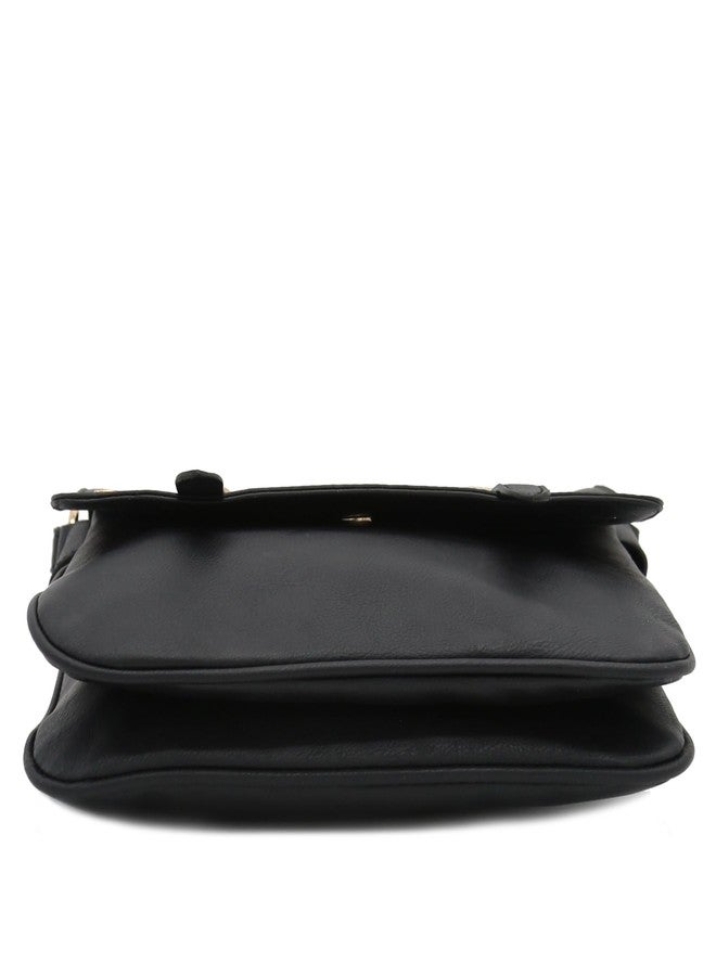 ALYSSA Double Compartment Large Flapover Crossbody Bag (Black) - Image 4