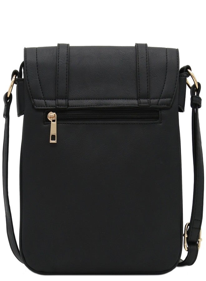 ALYSSA Double Compartment Large Flapover Crossbody Bag (Black) - Image 3