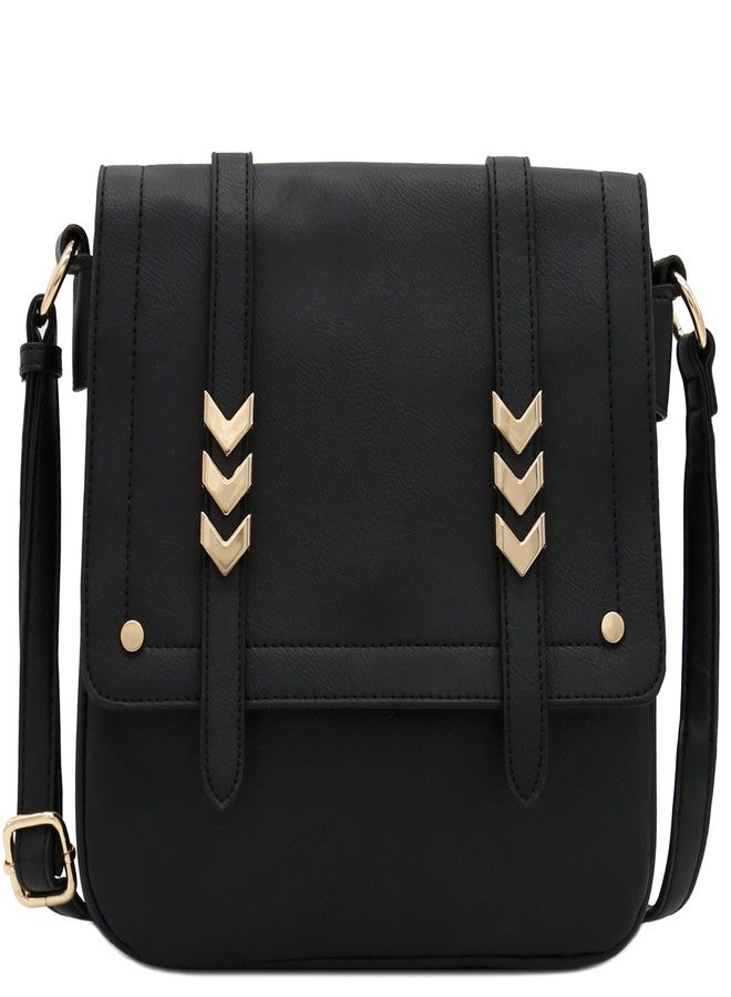 ALYSSA Double Compartment Large Flapover Crossbody Bag (Black) - Image 1