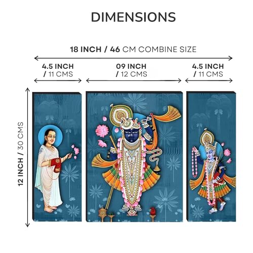 Masstone Lord Shrinathji Yamunaji Mahaprabhuji Paintings | Digital Reprint Paintings for Living Room | Wall Painting for Bedroom | Wall Art for Home Decoration Items | Size: 12x18 Inch | Set of 3 - Image 2