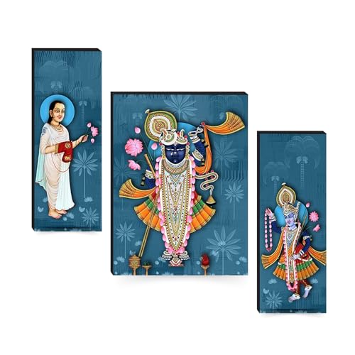 Masstone Lord Shrinathji Yamunaji Mahaprabhuji Paintings | Digital Reprint Paintings for Living Room | Wall Painting for Bedroom | Wall Art for Home Decoration Items | Size: 12x18 Inch | Set of 3 - Image 1