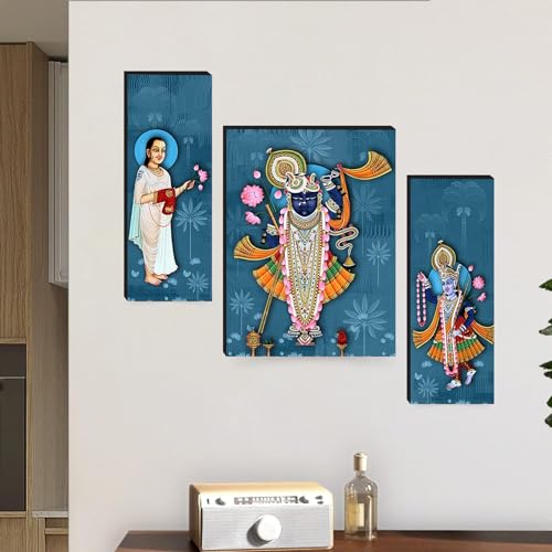 Masstone Lord Shrinathji Yamunaji Mahaprabhuji Paintings | Digital Reprint Paintings for Living Room | Wall Painting for Bedroom | Wall Art for Home Decoration Items | Size: 12x18 Inch | Set of 3 - Image 4