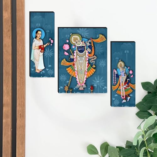 Masstone Lord Shrinathji Yamunaji Mahaprabhuji Paintings | Digital Reprint Paintings for Living Room | Wall Painting for Bedroom | Wall Art for Home Decoration Items | Size: 12x18 Inch | Set of 3 - Image 5
