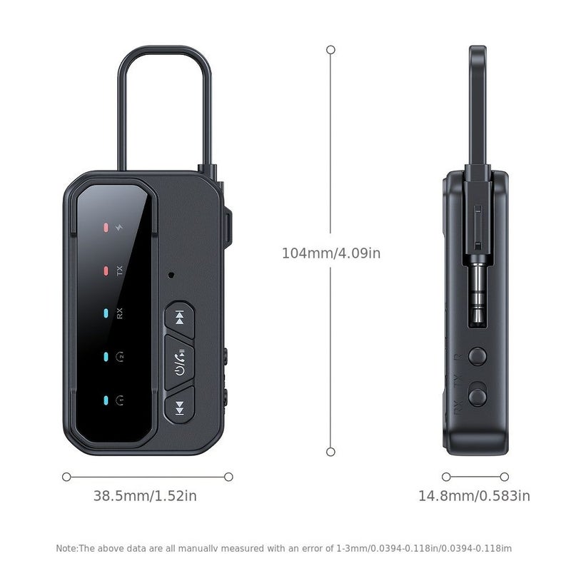 Wireless 5.4 Audio Transmitter And Receiver 3.5mm AUX Dual Transmitter And Receiver 3 In 1 Audio Adapter With Built In Battery Black Compact Design For Home Car And Office Use - Image 2