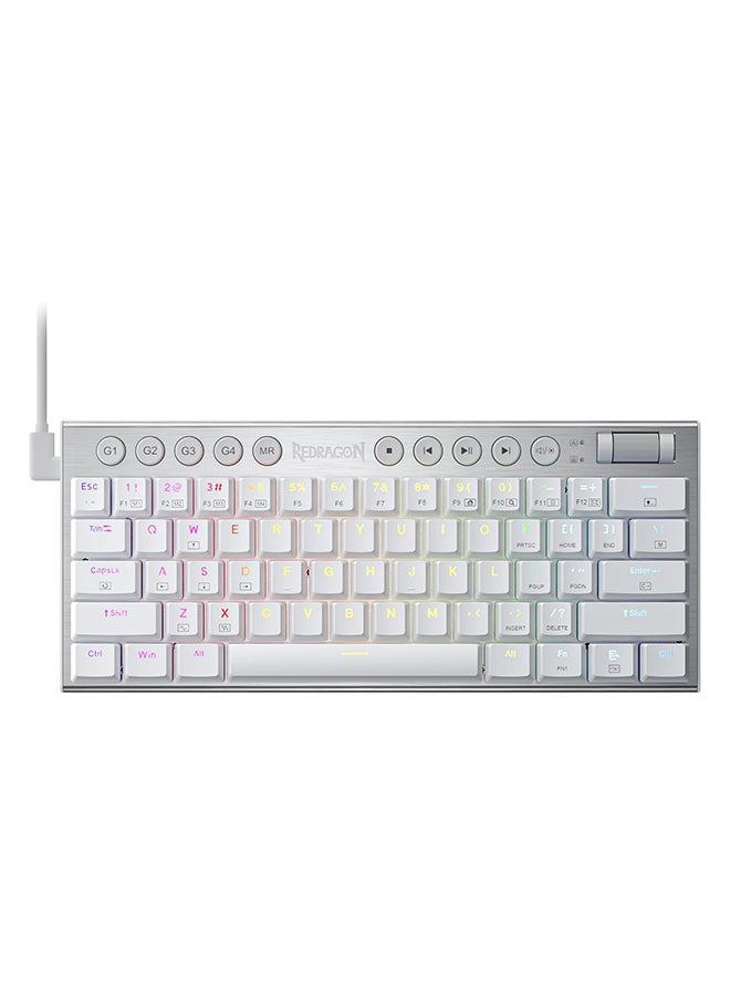 Redragon K632W Wired RGB Mechanical Keyboard, 60% Layout, Tri Mode, Ultra Thin Low Profile, No Lag Connection, Linear Red Switch, N-Key Rollover, White | K632W-RGB - Image 2