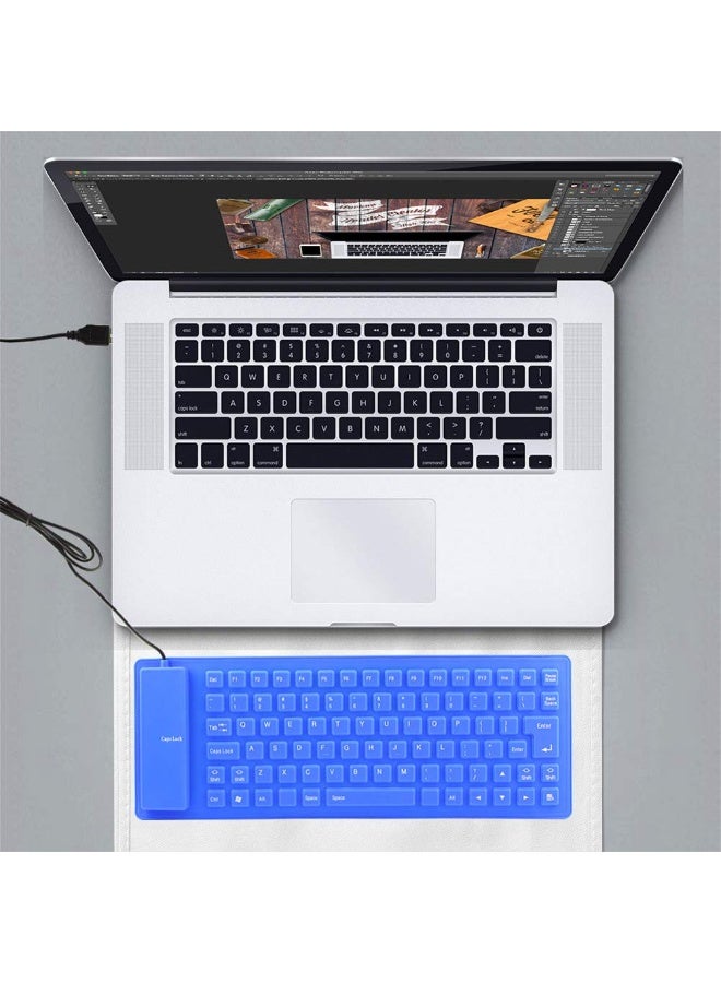 Flexible-USB Waterproof Keyboard - Foldable Silicone Gel Keyboard with 85 Keys | Arabic & English Layout | Soft Rubber Cover for PC, Laptop, Smart TV - Black | Silent, Dustproof, Portable