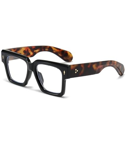 EYLRIM Square Frame Glasses for Women Men Fashion Thick Frame Blue Light Glasses Non Prescription Eyeglasses(Black Leopard) - Image 1
