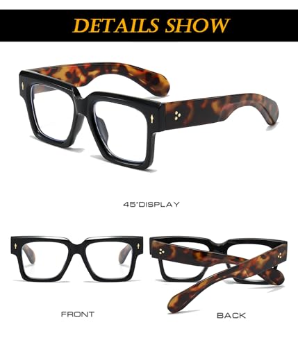 EYLRIM Square Frame Glasses for Women Men Fashion Thick Frame Blue Light Glasses Non Prescription Eyeglasses(Black Leopard) - Image 5