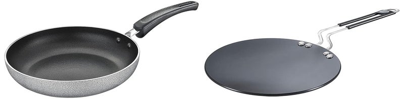 Prestige Aluminium Omega Select Plus IB Non-Stick Fry Pan, 200 mm, Multicolour, Medium & Hard Anodized Aluminium Chapati Tawa (245 mm, Black) - Image 1