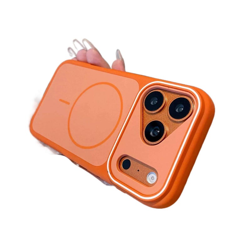 MS غطاء MagSafe بPC لـ iPhone 17 / 17 Air / 17 Pro / 17 Pro Max مع حماية من السقوط ومغناطيس قوي مع مقاوم للصدمات مع ملمس غير لامع مع تصميم ثنائي اللون باللون برتقالي مغناطيسي - Image 1