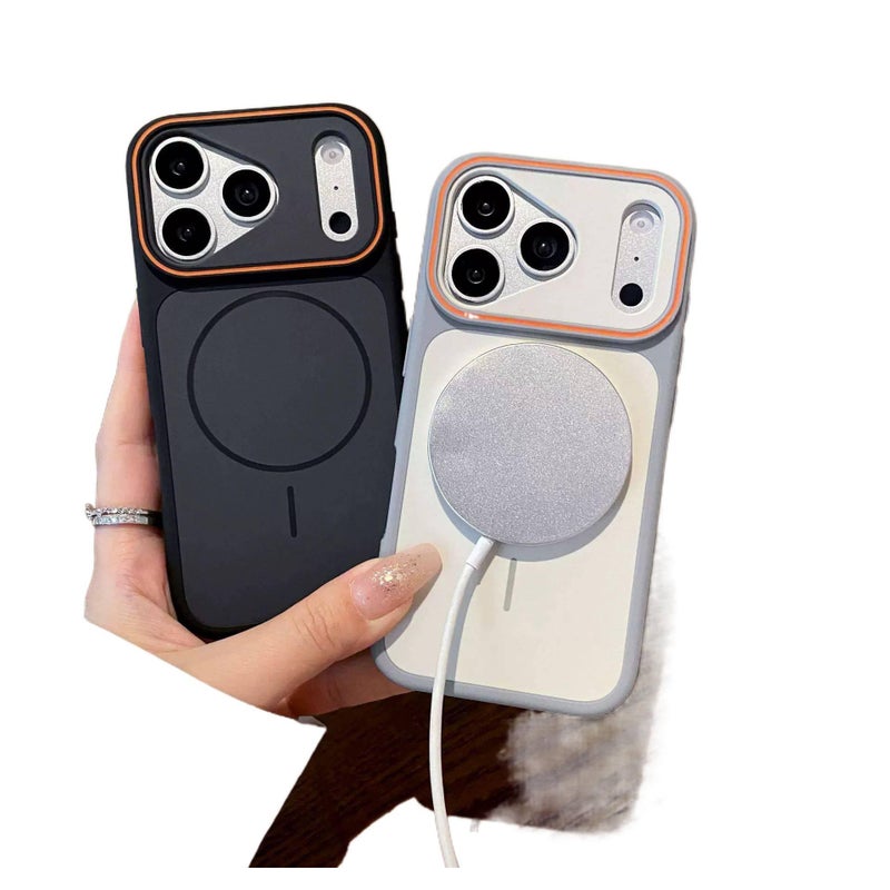 MS غطاء MagSafe بPC لـ iPhone 17 / 17 Air / 17 Pro / 17 Pro Max مع حماية من السقوط ومغناطيس قوي مع مقاوم للصدمات مع ملمس غير لامع مع تصميم ثنائي اللون باللون برتقالي مغناطيسي - Image 4