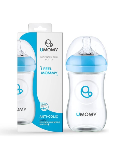12M Baby Bottles for Newborn, PP Anti-Colic Infant Bottles, Silicone Rubber Teat, Wide Neck Breast-Like Nipple, BPA Free Fast Flow, Blue, 260ml