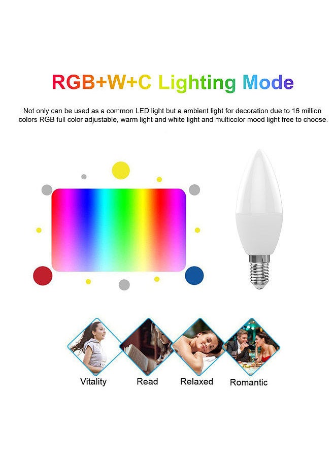 Generic - WiFi Smart Bulb RGB+W+C LED Candle Bulb 5W E14 Dimmable Light Phone APP SmartLife/Tuya Remote Control Compatible with Alexa Google Home for Voice Control, 3 pack - Image 1