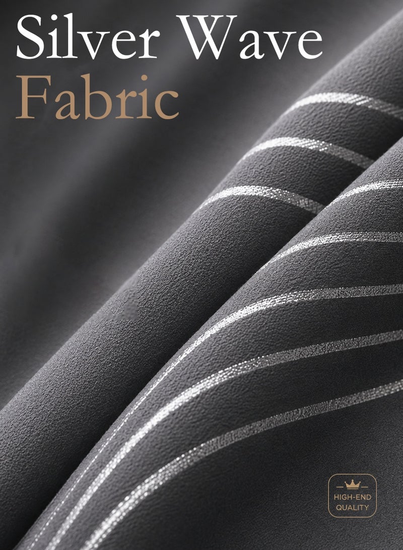 Ammar Space Silver Grey Blackout Curtain, 1 Panel, Silver Wave Pattern Thermal Insulated Room Darkening Grommet Curtain for Bedroom Living Room, W132 x L213 cm - Image 5
