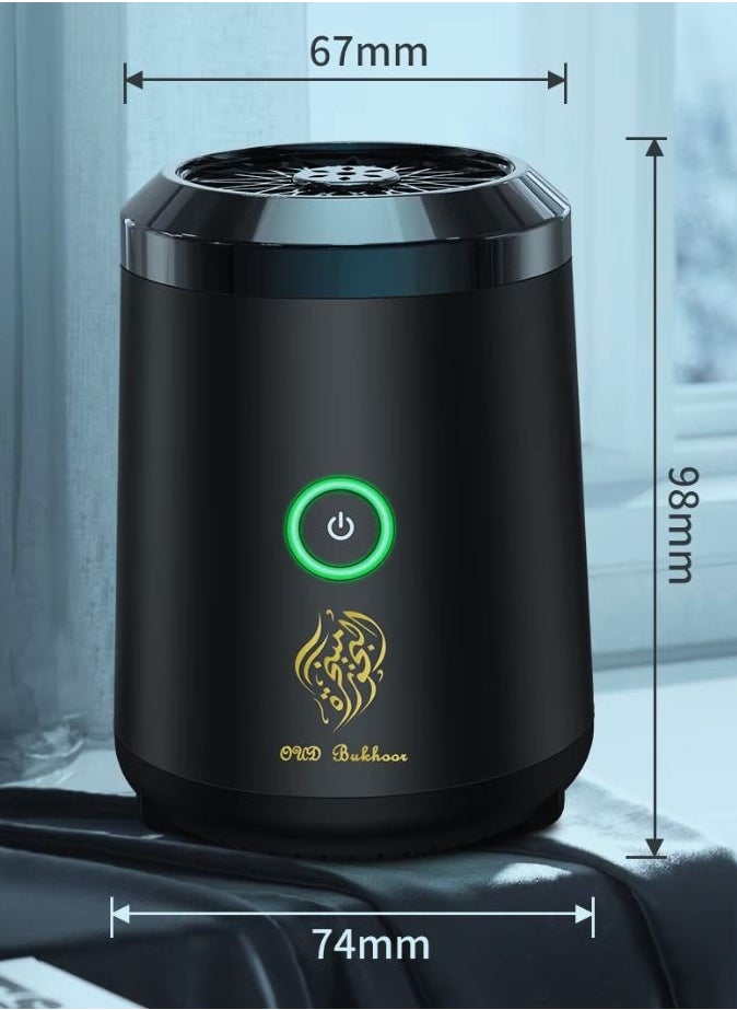 عود بخور مبخرة محمولة | بخور قابلة لإعادة الشحن عبر USB | مبخرة عربية كهربائية صغيرة للسيارة | معطر للمكتب والمنزل (أسود)  - Image 3