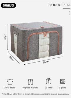 DUNISO 2 Pack Closet Storage Box with Metal Frame, Stackable Flodable Closet Container Organizer with Lids Handle Double & Zippers, Large Capacity Wardrobe Clothes Storage Box with Clear Window for Blanket, Bedding, Clothes, Comforter  - Image 4