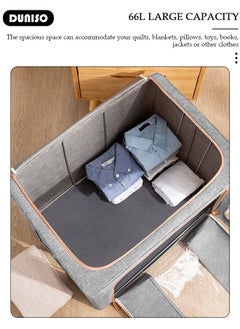 DUNISO 2 Pack Closet Storage Box with Metal Frame, Stackable Flodable Closet Container Organizer with Lids Handle Double & Zippers, Large Capacity Wardrobe Clothes Storage Box with Clear Window for Blanket, Bedding, Clothes, Comforter  - Image 3