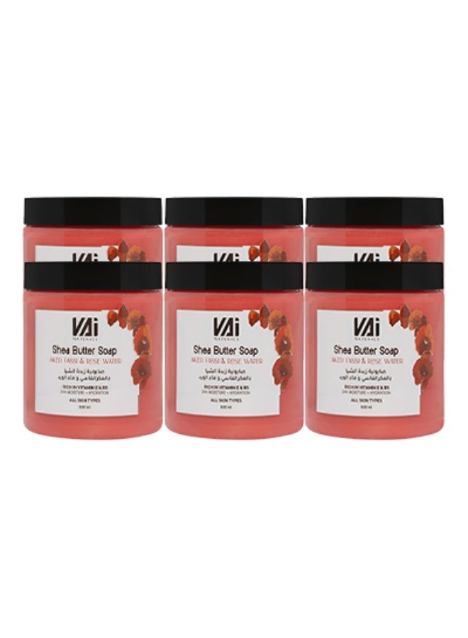 VAI 6 Pieces Shea Butter Soap Aker Fassi And Rose Water Rich In Vitamin E And B5 24 Hours Moisture And Hydration All Skin Types 500ml - Image 1