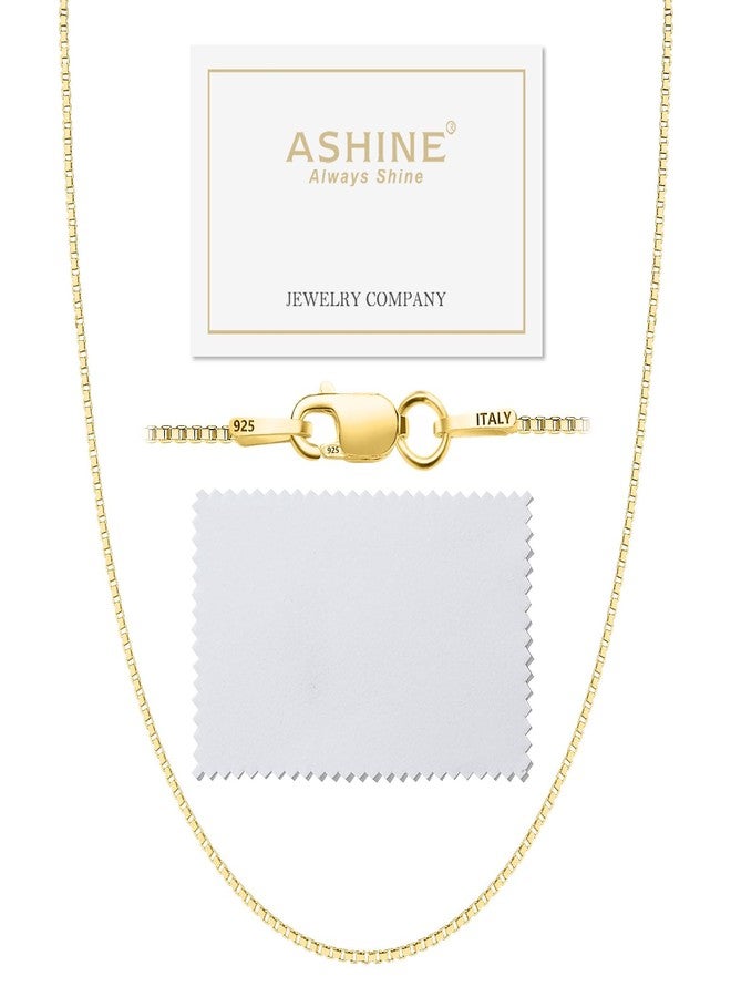 ASHINE 925 Sterling Silver & 18K Gold Box Chain Necklace for Women, 1mm 0.8mm Italian Chains, Dainty & Sturdy Necklace with Silver Polishing Cloth Available in 16-36 Inch, 20 inch, Sterling Silver, No - Image 1
