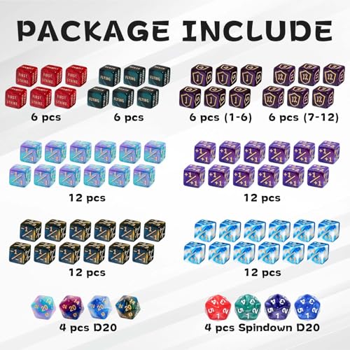 Tinzum 80 Pieces MTG Dice Set with Plus 1 Life Counter Keyword Token Dice Shield Spindown Dice D20 MTG Counters Dice for Magic The Gathering Cards Gaming Accessories - Image 5