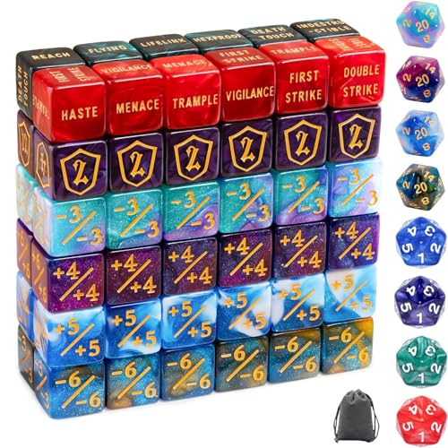 Tinzum 80 Pieces MTG Dice Set with Plus 1 Life Counter Keyword Token Dice Shield Spindown Dice D20 MTG Counters Dice for Magic The Gathering Cards Gaming Accessories - Image 1