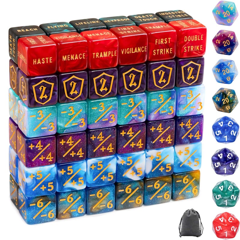 Tinzum 80 Pieces MTG Dice Set with Plus 1 Life Counter Keyword Token Dice Shield Spindown Dice D20 MTG Counters Dice for Magic The Gathering Cards Gaming Accessories - Image 3