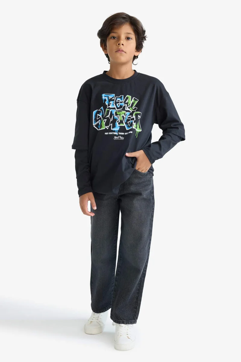 ديفاكتو Boy Oversize Crew Neck Printed T-shirt