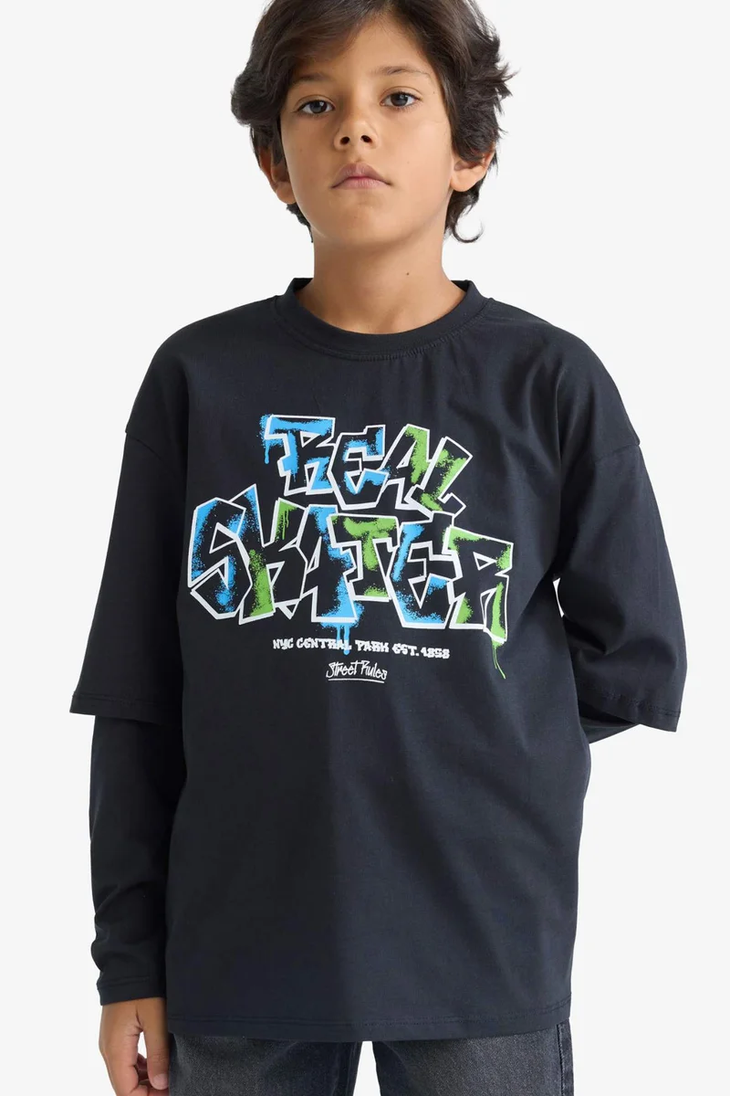ديفاكتو Boy Oversize Crew Neck Printed T-shirt