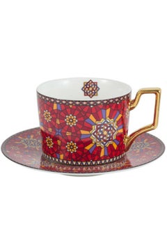 Ceramic Coffee Cup and Saucer Set European Moroccan Style Home Office Restaurant Gift Garden Party Family Afternoon Tea Set Ceramic Milk Tea Cup Water Cup Type D 250ml/8.5oz