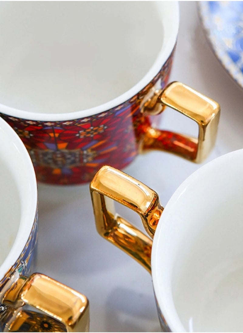 Brutelle - Ceramic Coffee Cup and Saucer Set European Moroccan Style Home Office Restaurant Gift Garden Party Family Afternoon Tea Set Ceramic Milk Tea Cup Water Cup Type D 250ml/8.5oz - Image 1