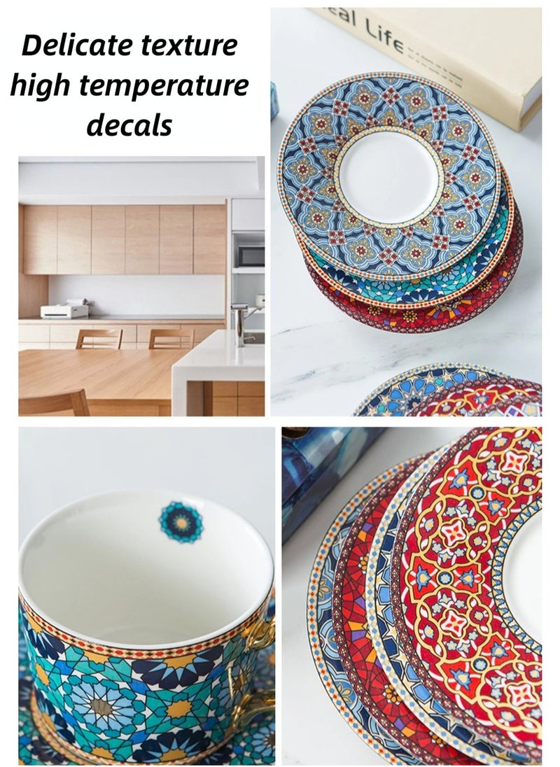 Brutelle - Ceramic Coffee Cup and Saucer Set European Moroccan Style Home Office Restaurant Gift Garden Party Family Afternoon Tea Set Ceramic Milk Tea Cup Water Cup Type D 250ml/8.5oz - Image 1