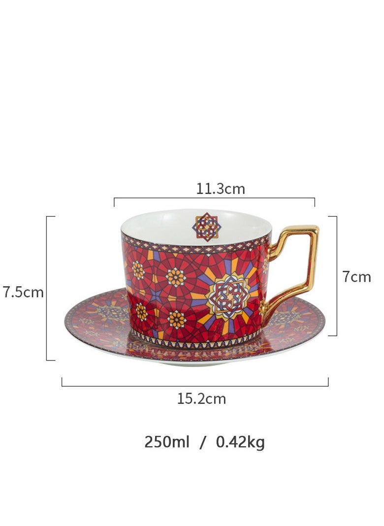 Brutelle - Ceramic Coffee Cup and Saucer Set European Moroccan Style Home Office Restaurant Gift Garden Party Family Afternoon Tea Set Ceramic Milk Tea Cup Water Cup Type D 250ml/8.5oz - Image 1